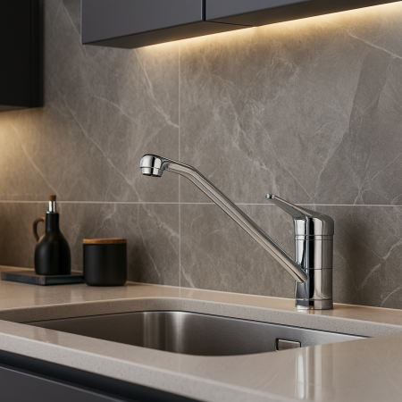 Baterie bucatarie Remer Rubinetterie Kitchen K40, monocomanda, finisaj cromat, pipa inalta 45grade, alama sanitara [2]