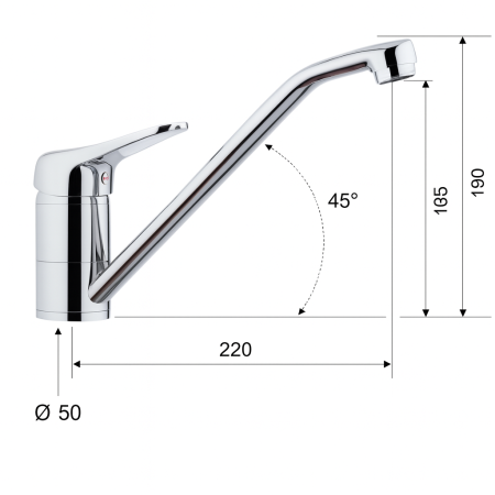 Baterie bucatarie Remer Rubinetterie Kitchen K40, monocomanda, finisaj cromat, pipa inalta 45grade, alama sanitara [3]