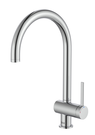 Baie - Baterie bucatarie Roca A5A841FC00, ONA, tip comanda monocomanda, forma pipa tip c, marime inalta, crom