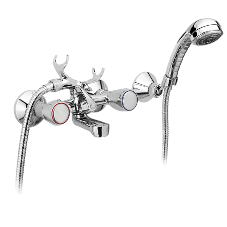 Baterii cada si dus - Baterie cada dus cu set de dus Remer Rubinetterie 1000-2000 02Y, monocomanda, montaj pe perete, suport fix, alama si ABS cromat