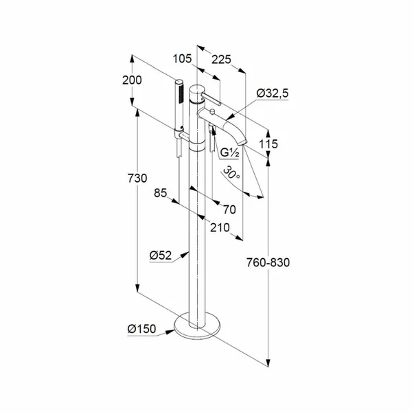 Baterie cada - dus freestanding Kludi Bozz crom monocomanda [1]