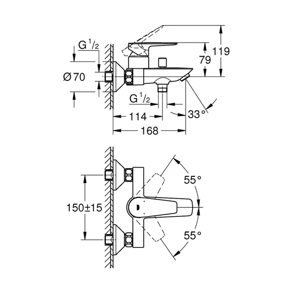 Baterie cada - dus Grohe BauEdge New crom [1]