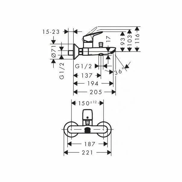 Baterie cada - dus Hansgrohe Logis monocomanda crom lucios [2]