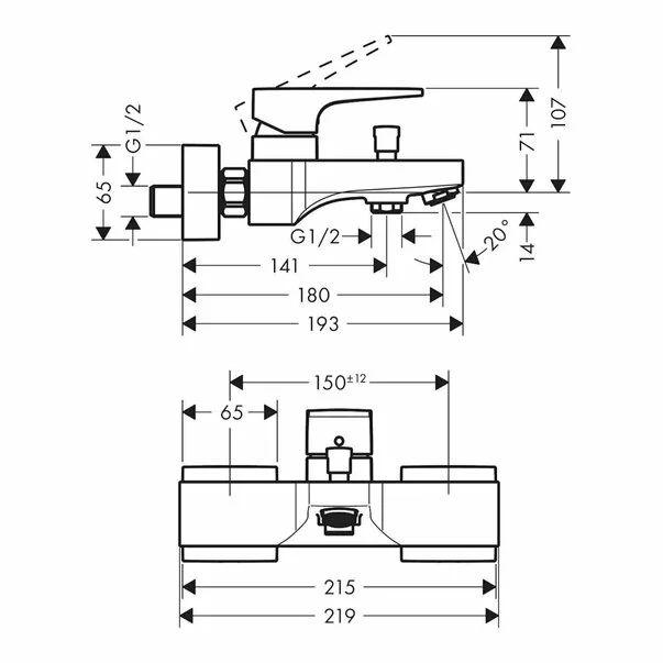 Baterie cada - dus Hansgrohe Metropol negru mat 18 cm [1]