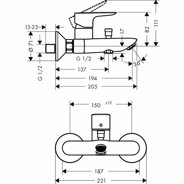 Baterie cada - dus Hansgrohe Talis E monocomanda auriu lucios [1]