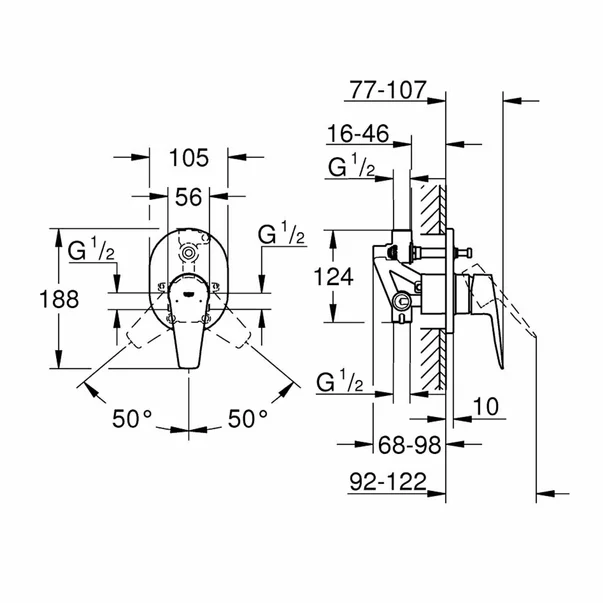 Baterie cada - dus incastrata Grohe BauEdge New crom [1]