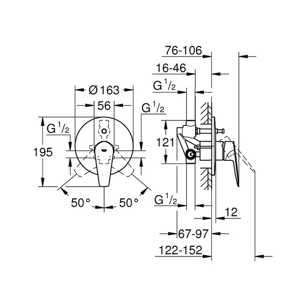 Baterie cada - dus incastrata Grohe BauEdge New crom monocomanda [1]