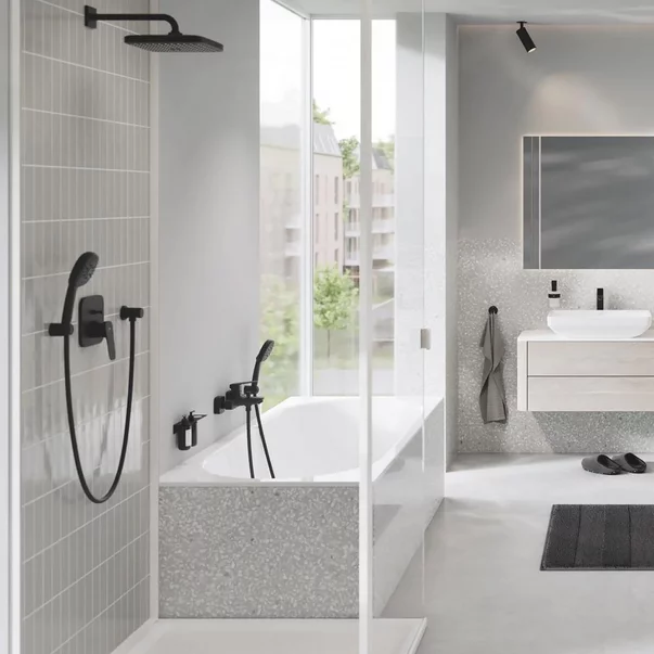 Baterie cada-dus incastrata Grohe Cubeo negru mat fara corp ingropat [3]