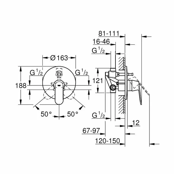 Baterie cada - dus incastrata Grohe Eurosmart Cosmopolitan corp incastrat inclus [2]