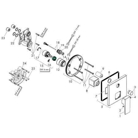 Baterie cada-dus incastrata Hansgrohe Metropol, montaj incastrat, cartus ceramic, protectie apa calda, bronz periat [2]
