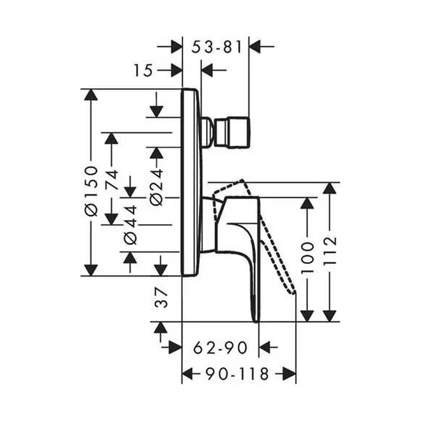 Baterie cada - dus incastrata Hansgrohe Rebris S negru mat [1]
