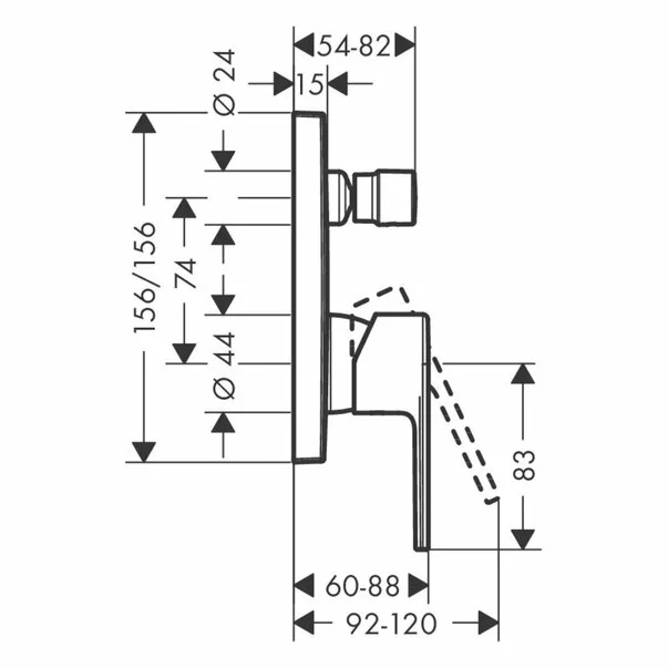 Baterie cada - dus incastrata Hansgrohe Vernis Shape crom lucios fara corp ingropat [1]