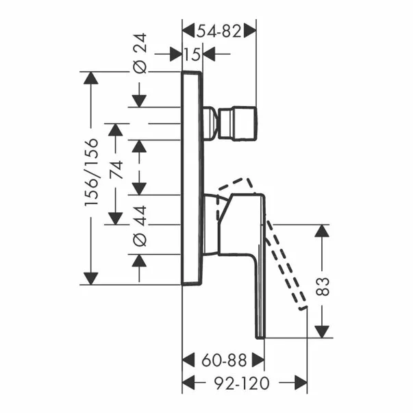 Baterie cada - dus incastrata Hansgrohe Vernis Shape negru mat fara corp ingropat [1]