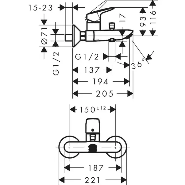 Baterie cada-dus monocomanda negru mat Hansgrohe Logis [1]