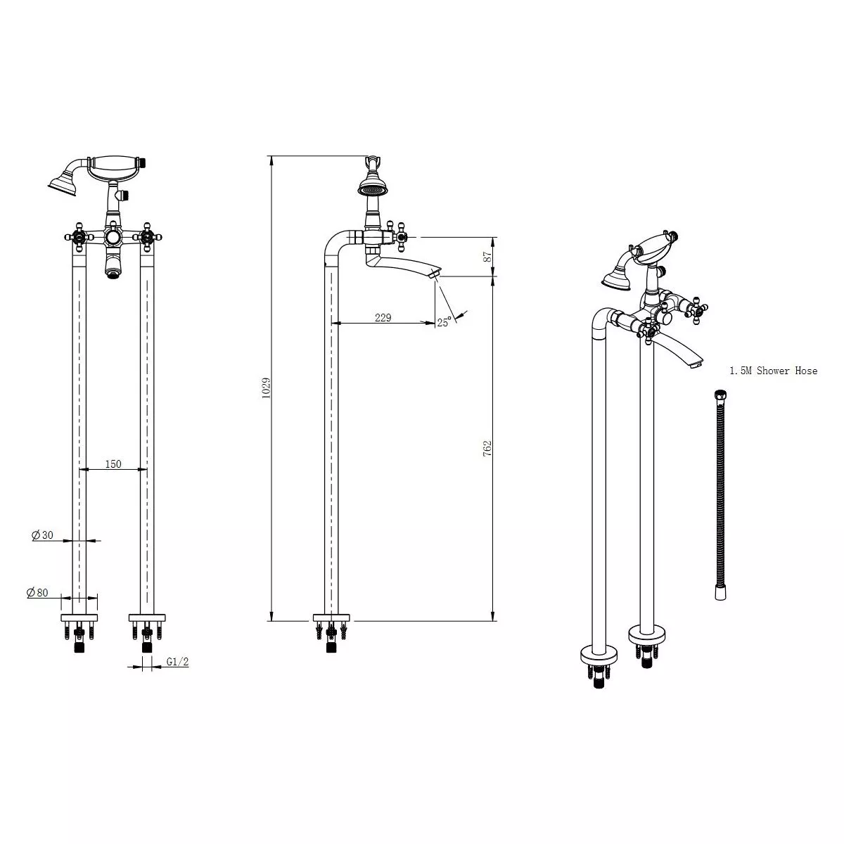 Baterie cada Fdesign Lacrima, pe podea, set dus, crom, FD1-LRA-11F-11 [1]