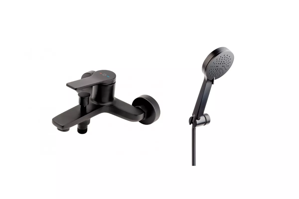 Baterii sanitare - Baterie cada FDesign Seppia, aparenta, diverter, set dus, mat, negru, FD1-SPA-1-22