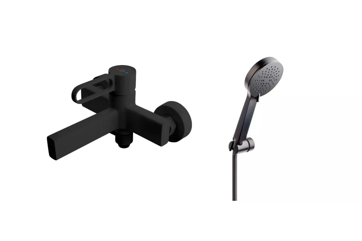 Baterii sanitare - Baterie cada FDesign Zaffiro, aparenta, diverter, set dus, mat, negru, FD1-ZFR-1-22