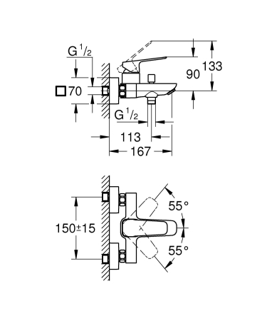 Baterie cada Grohe 1018132430, 1 bar, 167 mm, 224 mm, 50 mm, 2 orificii instalare, 1/2 dimensiune racord, Negru [6]