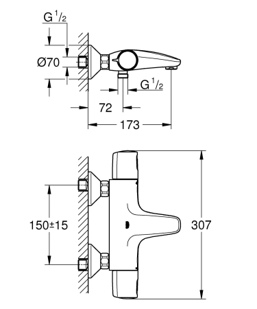 Baterie cada Grohe 1022162432, Precision Trend, montaj pe perete, compatibil cu instalatii sanitare standard, negru [7]
