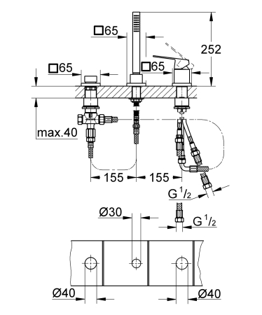 Baterie cada Grohe 19966000, 1 bar, 45 mm, 2 m, 252 mm, 310 mm, 3 orificii instalare, 1 functii para dus, Crom [1]