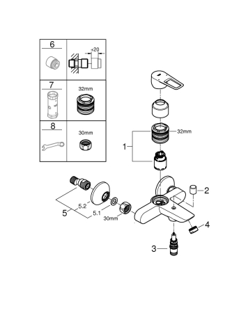 Baterie cada Grohe 23603001, 1 bar, 225 mm, 177 mm, 43 mm, 2 orificii instalare, 1/2 dimensiune racord, Crom [6]