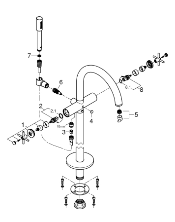 Baterie cada Grohe 25044AL3, Atrio, 1/2'', pe podea, set dus, necesita valva, mat, grafit [5]