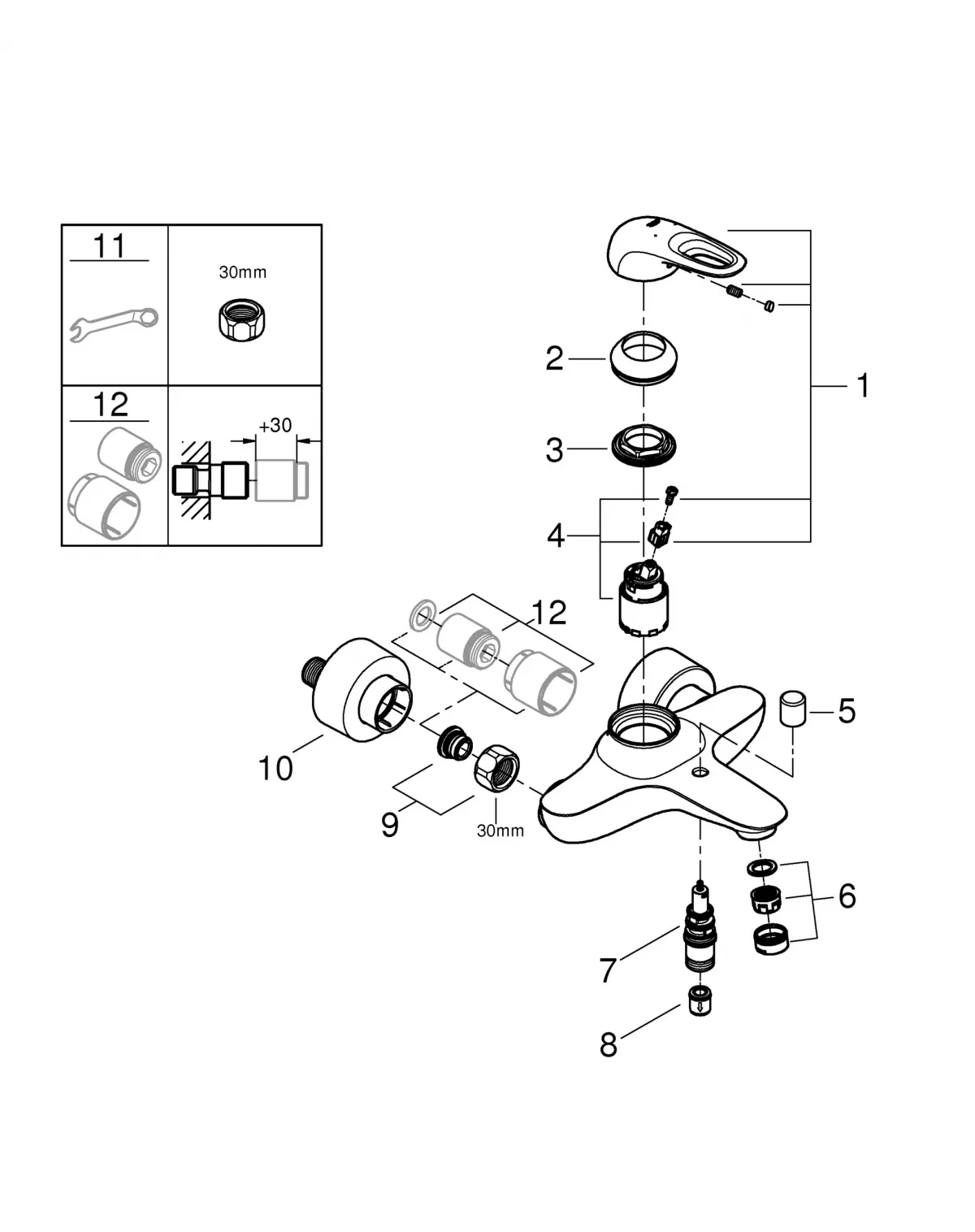 Baterie cada Grohe Eurostyle 33591LS3, 1/2'', monocomanda, cartus ceramic, diverter, protectie reflux, alb [2]