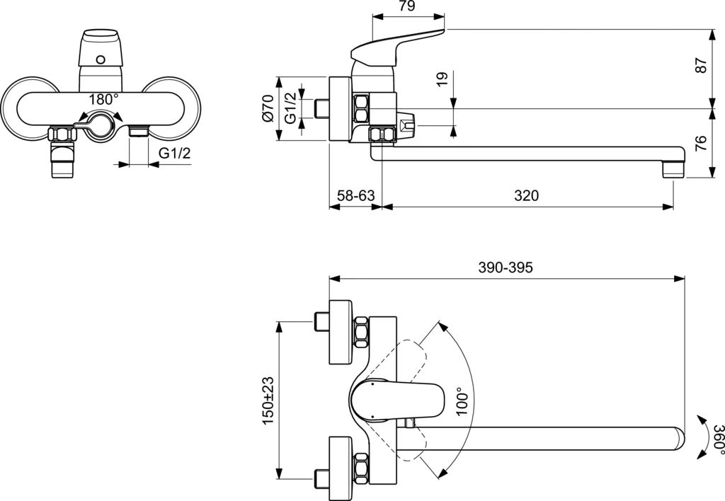 Baterie cada Ideal Standard Ceraflex B1741, aparenta, monocomanda, pipa lunga, diverter, pivotanta, crom [1]
