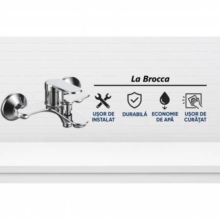 Baterie cada si dus, Ferrara, La Brocca MILANO P700C305, Monocomanda, Design slim, Montaj pe perete, Economie de apa, Silentioasa, Usor de curatat si instalat, alama sanitara, Finisaj crom [1]