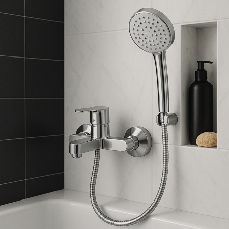 Baterie cada si dus La Brocca NAPOLI P300C305, Monocomanda, Design slim, Montaj pe perete, Economie de apa, Silentioasa, Usor de curatat si instalat, alama sanitara, Finisaj crom [4]