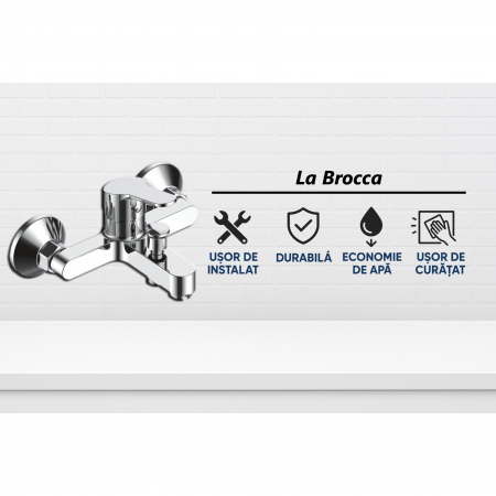 Baterie cada si dus La Brocca NAPOLI P300C305, Monocomanda, Design slim, Montaj pe perete, Economie de apa, Silentioasa, Usor de curatat si instalat, alama sanitara, Finisaj crom [1]