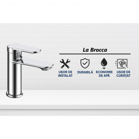 Baterie chiuveta baie, Ferrara, La Brocca MILANO P700D105, Monocomanda, Design slim, Montaj pe perete, Economie de apa, Silentioasa, Usor de curatat si instalat, alama sanitara, Finisaj crom [1]