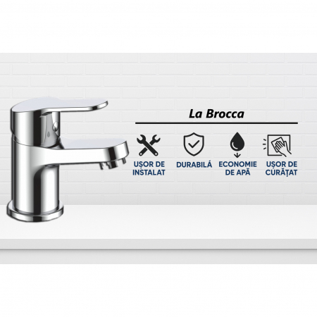 Baterie chiuveta baie La Brocca NAPOLI P300D105, Monocomanda, Racorduri incluse, Economie de apa, Silentioasa, Usor de curatat si instalat, alama sanitara, Finisaj crom [1]