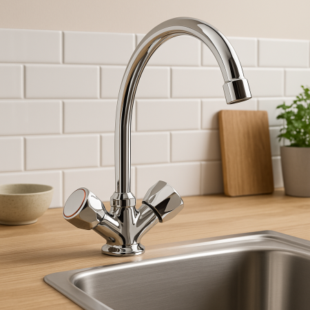 Baterie chiuveta bucatarie Remer 43Y, dubla comanda, pipa pivotanta, crom lucios [1]