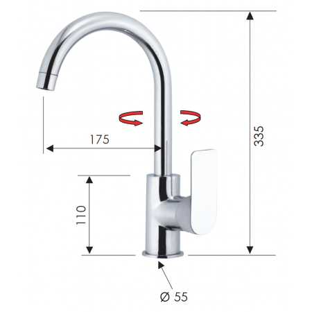 Baterie chiuveta bucatarie Remer Rubinetterie Infinity Kitchen I72, pipa inalta si pivotanta, monocomanda, cartus ceramic, design compact, montaj facil, alama cromata [2]