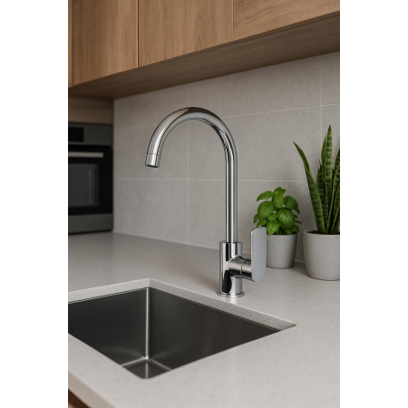 Baterie chiuveta bucatarie Remer Rubinetterie Infinity Kitchen I72, pipa inalta si pivotanta, monocomanda, cartus ceramic, design compact, montaj facil, alama cromata [1]