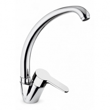 Baterii sanitare - Baterie chiuveta bucatarie Remer, montaj pe chiuveta, pipa inalta si pivotanta, crom lucios, cartus ceramic, aerator, alama