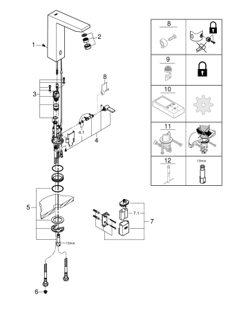 Baterie cu senzor Grohe 36441000, lavoar senzor Eurocube E, pentru lavoar, montaj pe blat, pe lavoar, crom [7]