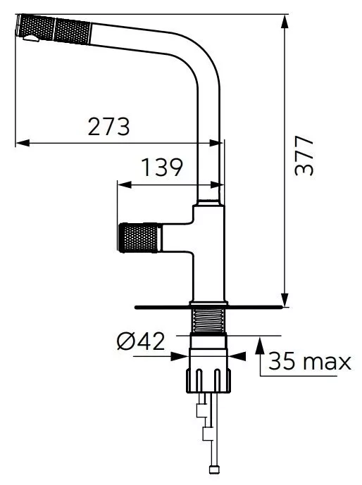 Baterie de bucatarie FDesign Ardesia FD1-ARD-8-25, 3/8'', pipa inalta, tip L, dus extractabil, pivotanta, mat, negru / cupru [1]