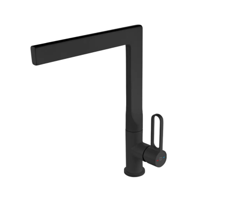 Baterii bucatarie - Baterie de bucatarie FDesin Zaffiro FD1-ZFR-4-22, 3/8'', tip L, pipa inalta, pivotanta, mat, negru