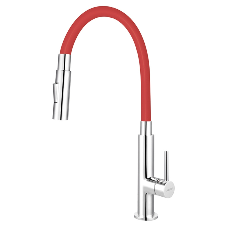 Chiuvete si baterii bucatarie - Baterie de bucatarie, Ferro, Zumba Slim 2F, cu pipa flexibila, rosu