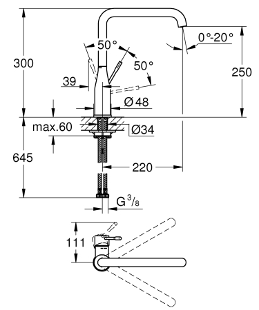 Baterie de bucatarie Grohe 30269AL0, Essence, 3/8'', inalta, tip L, mat, garfit [2]