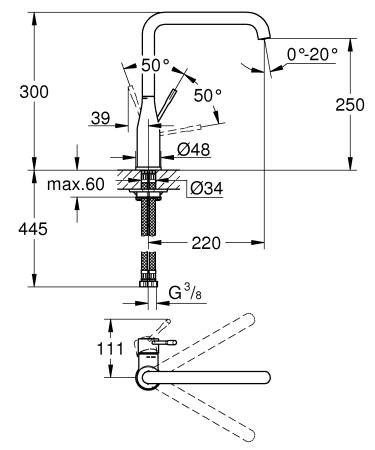 Baterie de bucatarie Grohe 30269DL0, Essence, 3/8'', Tip L, pipa inalta, pivotanta, mat, cupru [3]