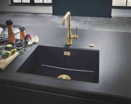 Baterie de bucatarie Grohe 30269GN0, Essence, 3/8'', pipa inalta, tip L, pivotanta, mat, auriu [3]