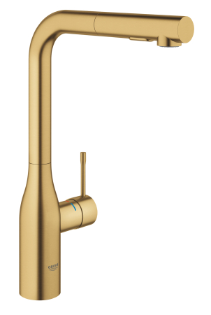 Baie - Baterie de bucatarie Grohe 30270GN0, Essence, 3/8'', monocomanda, pipa inalta dus extractabil, pivotanta, mat, auriu