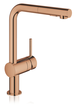 Baterie de bucatarie Grohe 30274DA0, Minta, 3/8'', Tip L, inalta, dus extractabil, 2 functii, lucios, cupru [1]