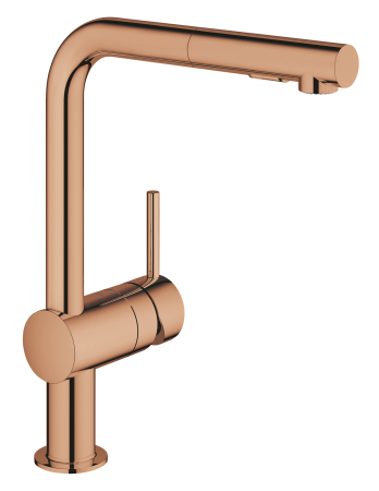 Baie - Baterie de bucatarie Grohe 30274DA0, Minta, 3/8'', Tip L, inalta, dus extractabil, 2 functii, lucios, cupru