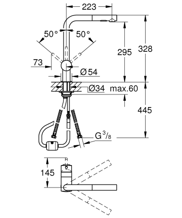 Baterie de bucatarie Grohe 30274DA0, Minta, 3/8'', Tip L, inalta, dus extractabil, 2 functii, lucios, cupru [4]