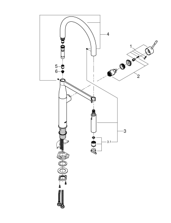 Baterie de bucatarie Grohe 30294GL0, Essence, 3/8'', inalta, tip C, dus extractabil, 2 functii, lucios, auriu [4]
