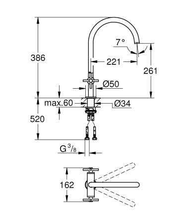 Baterie de bucatarie Grohe 30362000, 1 bar, 386 mm, 221 mm, 1 orificii instalare, 1 sprayuri, 360 unghi pivotare, Crom [1]